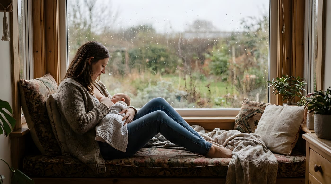 madre amamantando a su bebé durante un brote de crecimiento